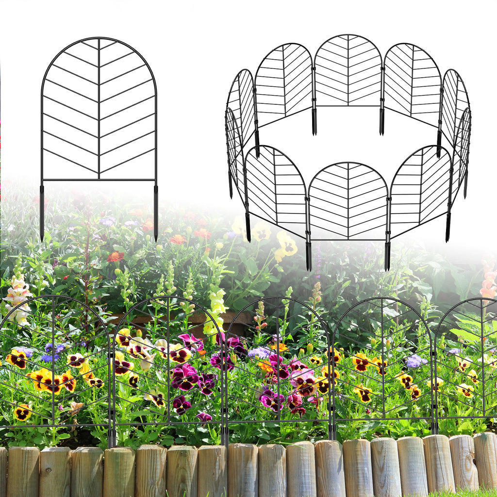 30/10 Pack Decorative Banana Leaf Garden Edging, 22-Inch Rust-Resistant Metal Animal Barrier Fence, Easy No-Dig Installation Wire Fencing for Yard and Pet Protection