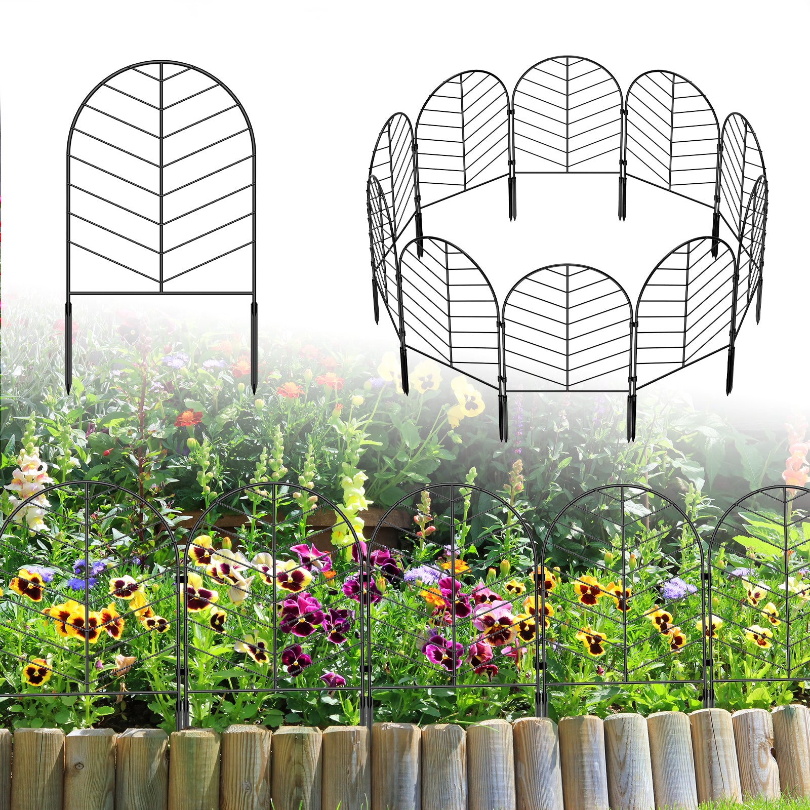 30/10 Pack Decorative Banana Leaf Garden Edging, 22-Inch Rust-Resistant Metal Animal Barrier Fence, Easy No-Dig Installation Wire Fencing for Yard and Pet Protection