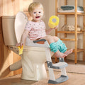 Toddler Potty Training Seat with Adjustable Step Stool Ladder, Non-Slip Bathroom Toilet Trainer for Boys and Girls, Grey and White