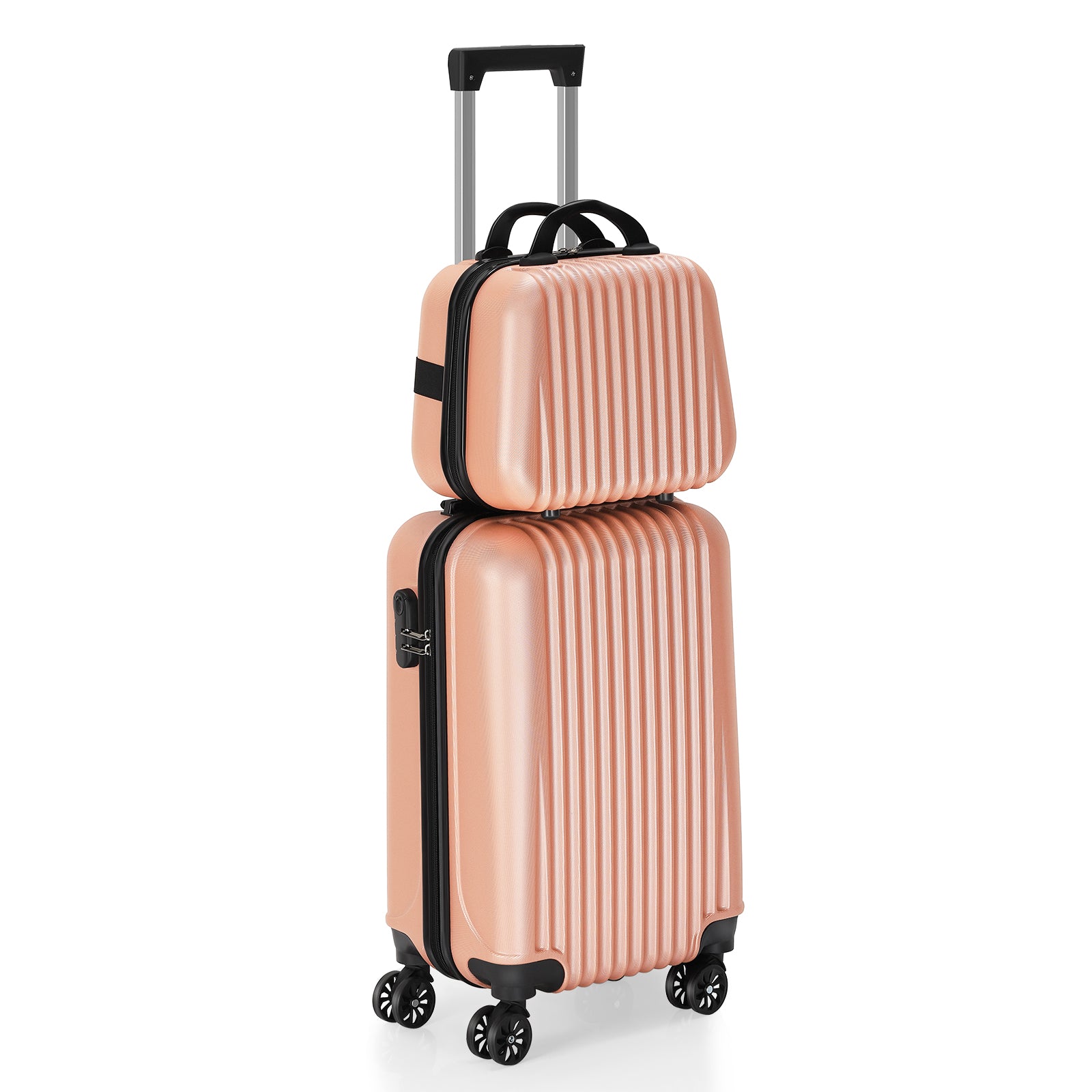 2-Piece ABS Hardside Luggage Set - 20 Inch Carry On Suitcase + 14 Inch Cosmetic Case with Spinner Wheels & Lock, Black