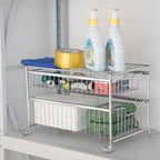 2-Tier Pull-Out Under Sink Organizer, Chrome-Plated Sliding Cabinet Storage Basket for Kitchen & Bathroom