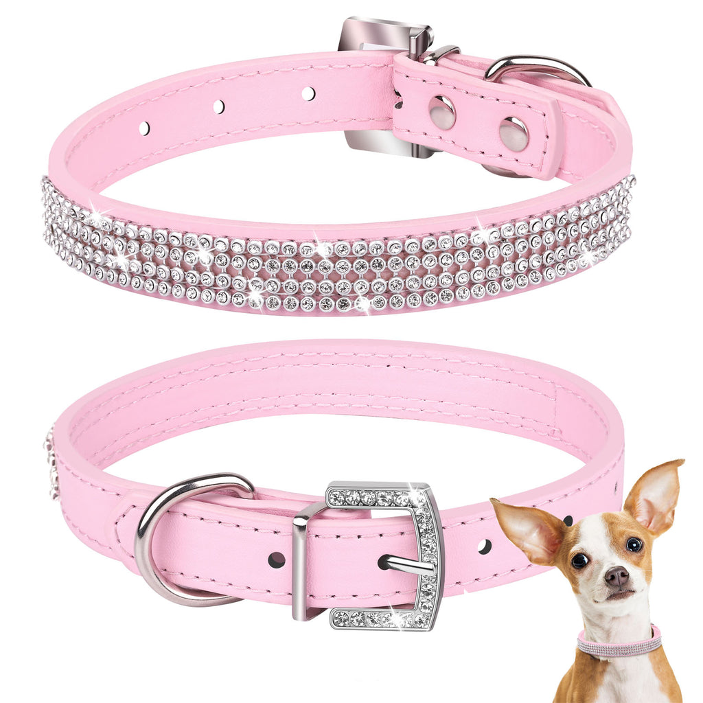 Adjustable Soft PU Leather Pet Collar for Dogs and Cats, Stylish Outdoor Neck Strap for Small to Large Breeds including Pugs and Bulldogs, Black and Pink