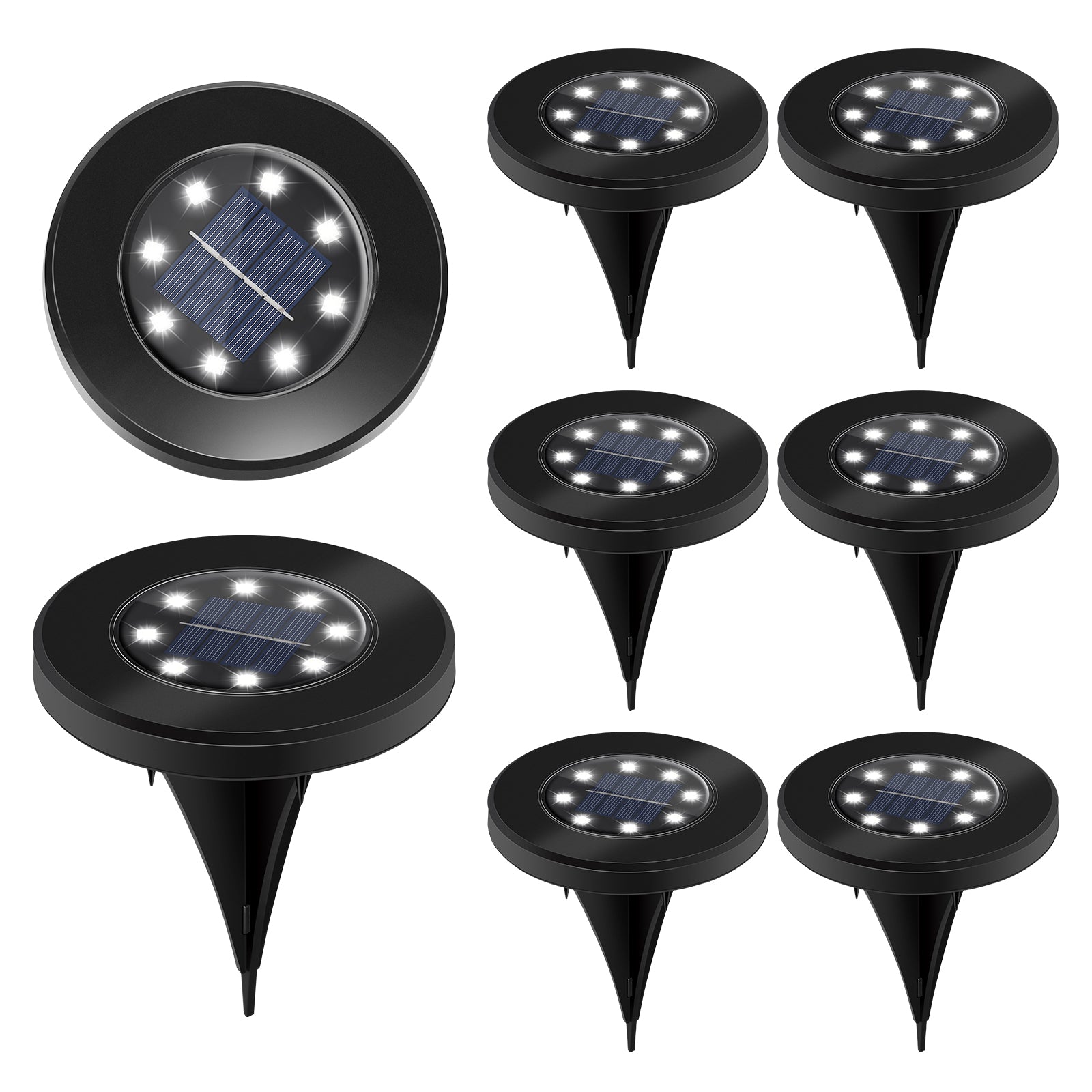 8 Pack Solar Ground Lights, 8 LED Waterproof Solar Disk Lights, IP65 Outdoor Landscape Lighting for Garden, Pathway, Yard & Walkway (Cool White/Warm White)