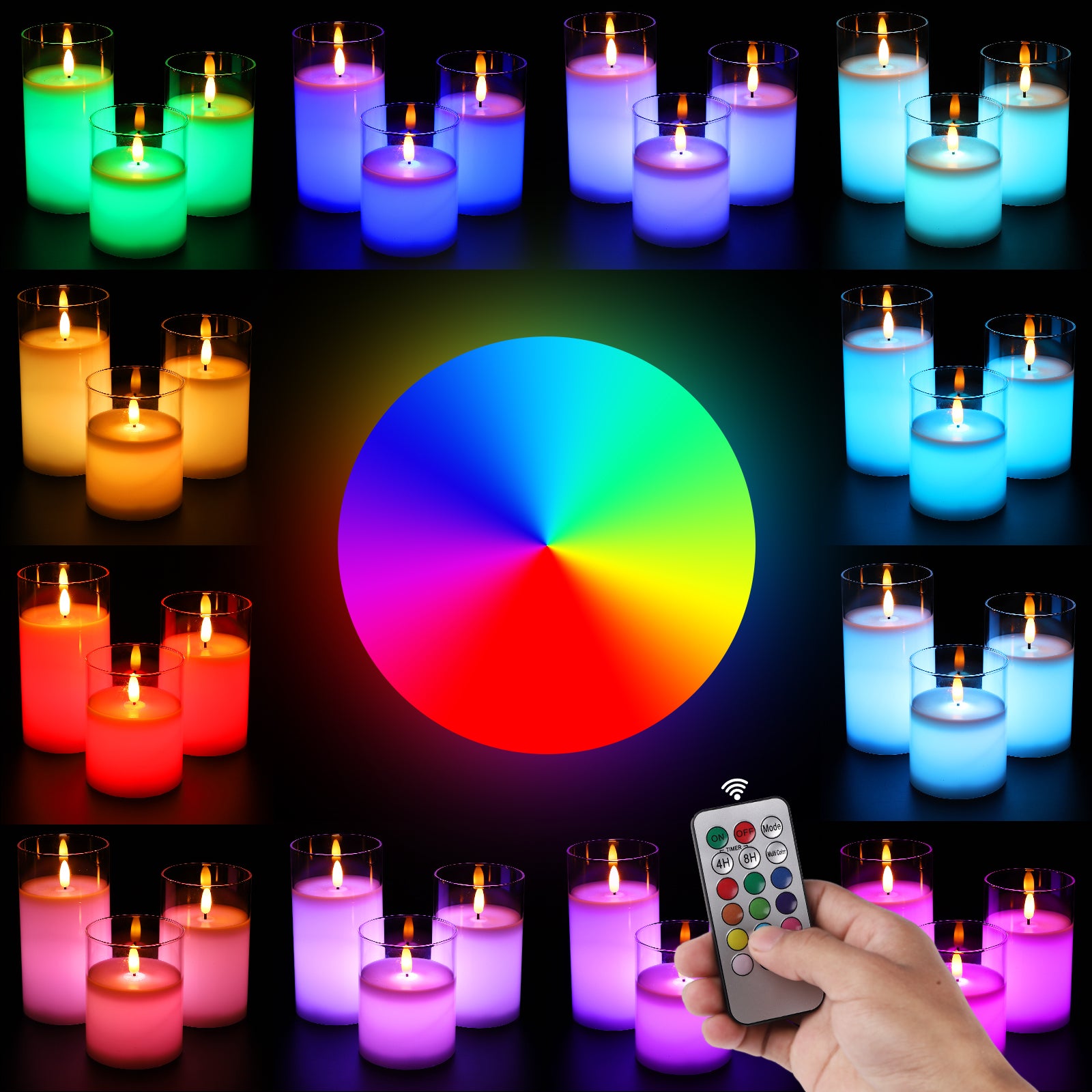 Flameless Glass Pillar Candles Set of 3, Remote Control with Timer, Realistic Flickering LED & USB Rechargeable, Safe Holiday Home Decor & Gift Idea