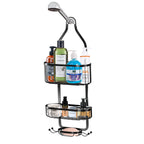 Bathroom Shower Head Hanging Caddy, Heavy Duty Powder Coated Anti-Rust Shower Organizer with 3 Storage Baskets, Drill-Free Shower Rack Accessories Holder for Bathroom Tub