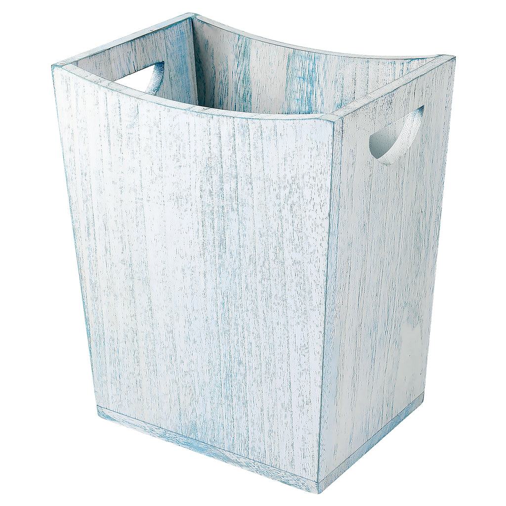 Minimalist Farmhouse Waste Basket, 2 Gallon Rectangle Wooden Trash Container, Decorative Open-Top Garbage Can with Side Cutout Handles for Bathroom Vanity, Bedroom Nightstand, Kitchen Countertop