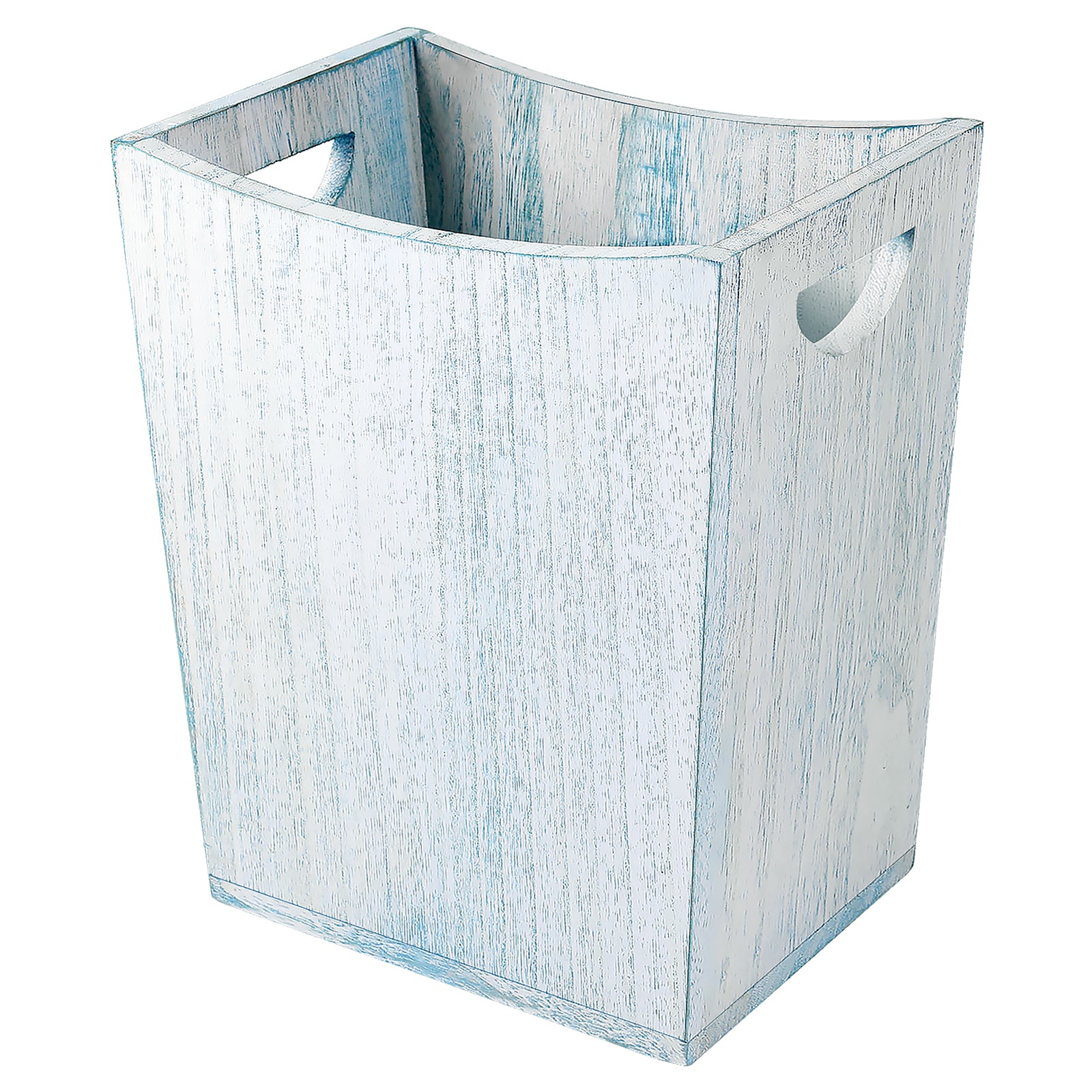 Minimalist Farmhouse Waste Basket, 2 Gallon Rectangle Wooden Trash Container, Decorative Open-Top Garbage Can with Side Cutout Handles for Bathroom Vanity, Bedroom Nightstand, Kitchen Countertop