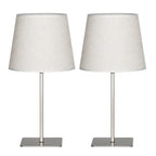 Modern Metal Square Base Nightstand Lamp Set of 2 with Fabric Shades for Bedroom and Office