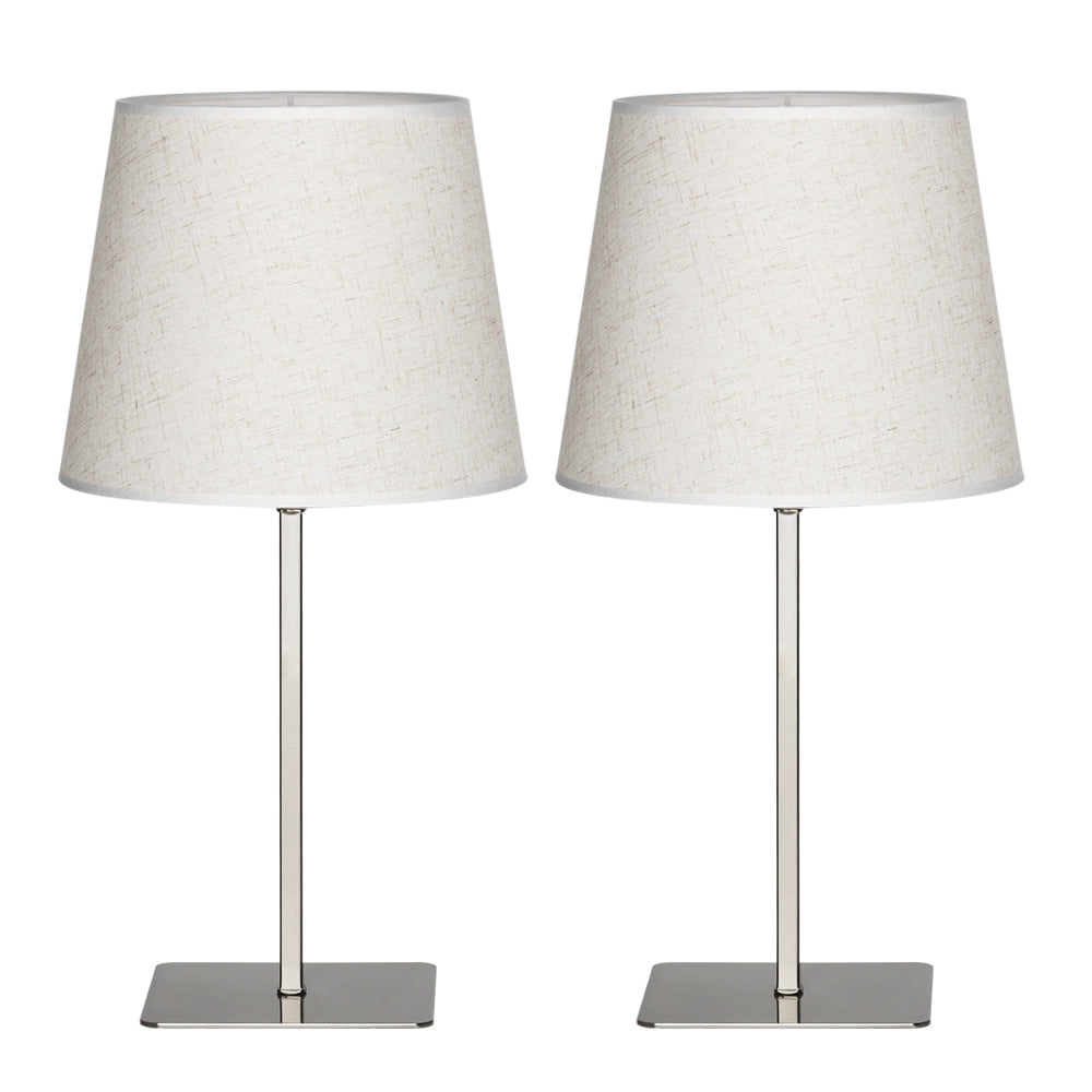 Modern Metal Square Base Nightstand Lamp Set of 2 with Fabric Shades for Bedroom and Office