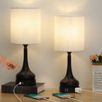 Set of 2 3-Way Dimmable Touch Control Bedside Lamps with Dual USB Ports, AC Outlet, and LED Bulbs for Home Decor