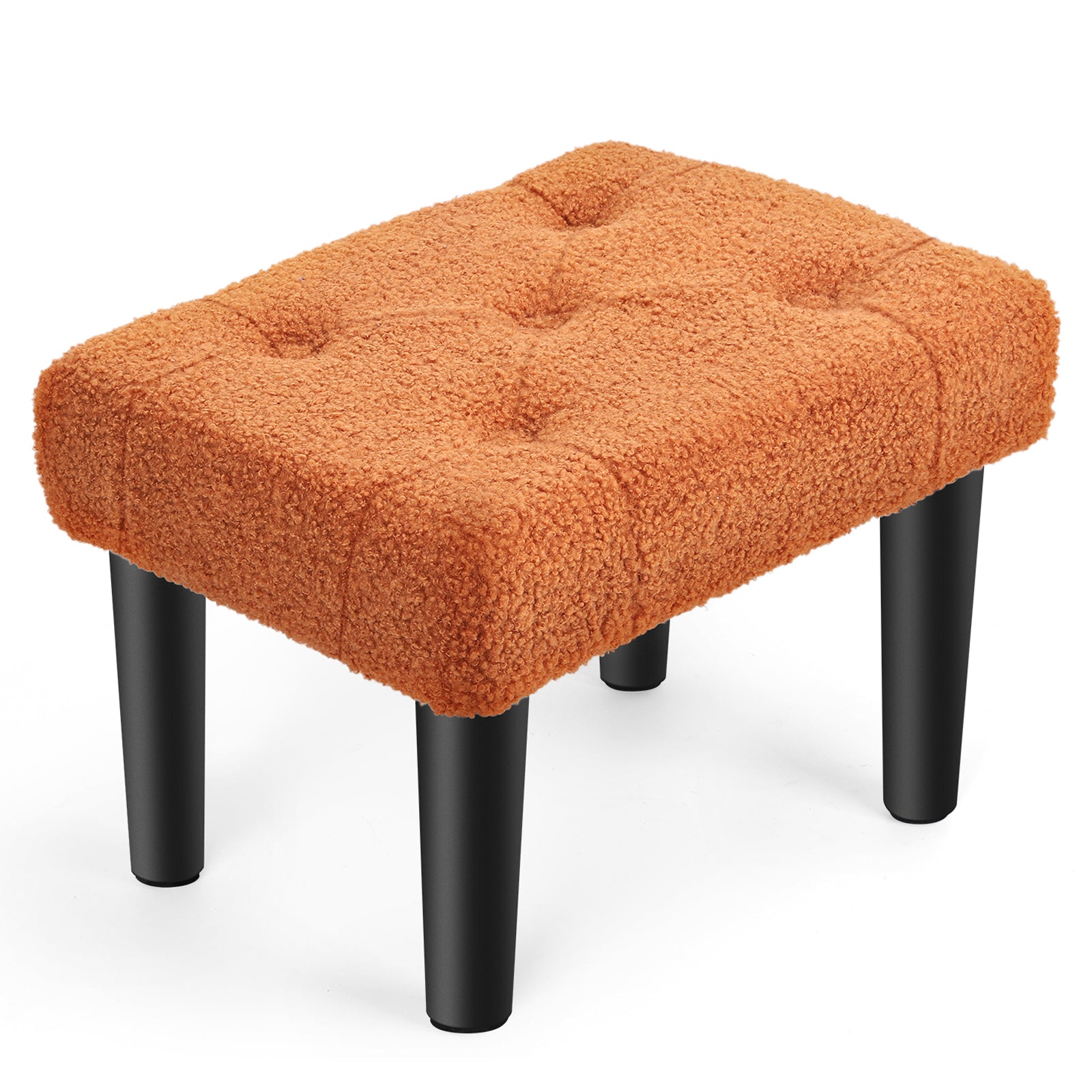 Small Teddy Velvet Foot Stool with Wood Legs, Tufted Rectangle Ottoman Foot Rest, Soft Padded Mini Footstool for Under Desk, Bedroom, Living Room, Sofa Side, Entryway, Dark Blue