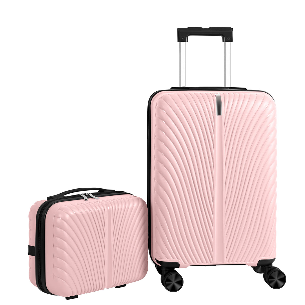 2pcs 20 inch+14 inch Lightweight Hardside Luggage Set, Spinner Suitcase Carry-On + Checked Bag, TSA Lock, Airline Approved, Durable Travel Luggage for Women & Men, Pink