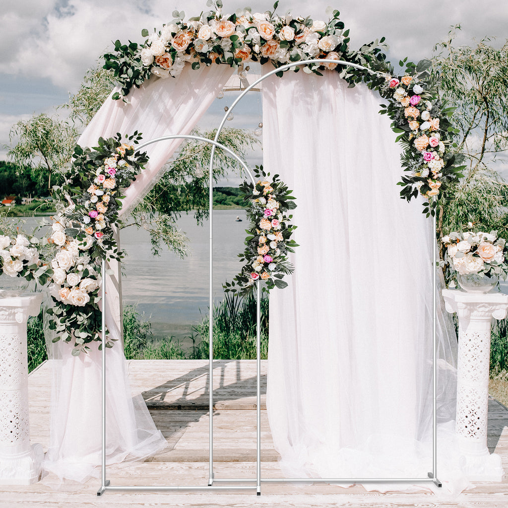 Set of 2 Metal Wedding Arch Backdrop Stand, 7.3ft & 6ft Adjustable Arched Frame for Party, Bridal, Baby Shower, Garden and Climbing Plants