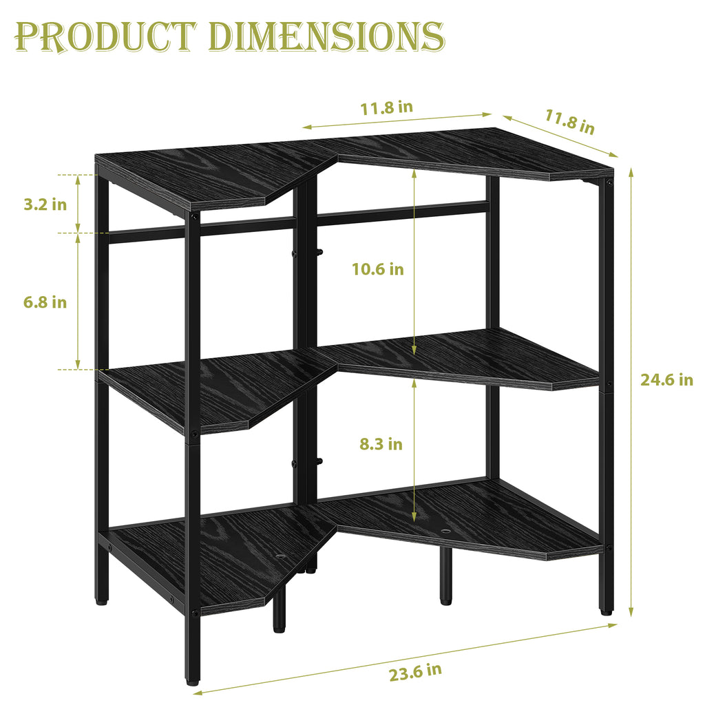 Under Pedestal Sink Storage Cabinet, 3-Tier Bathroom Vanity Organizer, Industrial Corner Shelves with Metal Frame & Wood Top, Space Saving U-Shaped Floor Storage Rack for Small Bathroom, Kitchen, Black