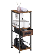 Farmhouse-Style Toilet Paper Floor Organizer with Pull-Out Drawer - Rustic Brown Utility Shelf for Small Spaces, Bathrooms, and Entryways