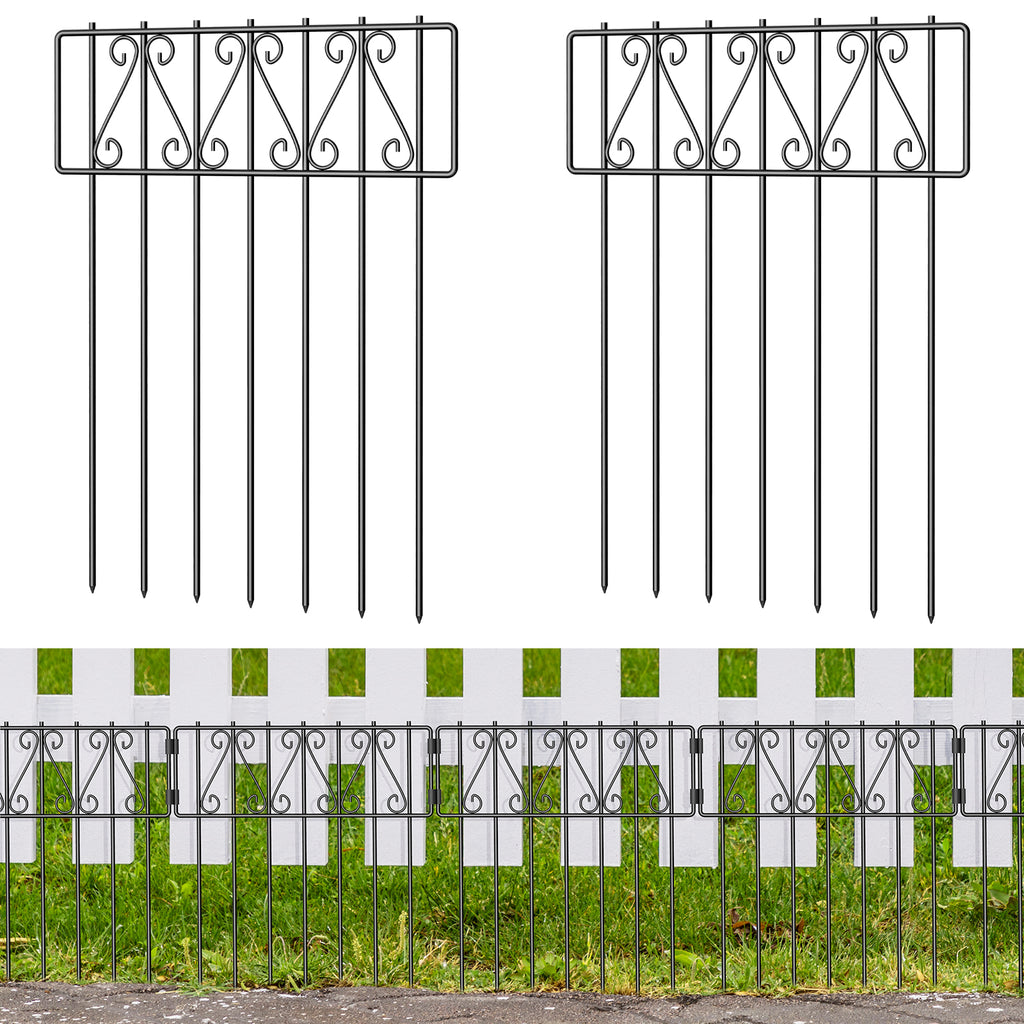 10-Piece Set Outdoor Garden Edging, 16.7 Inch Height x 10.8 Feet Total Length Ornamental Black Iron Barrier, Ground Stake Fencing for Pet Containment and Yard Protection