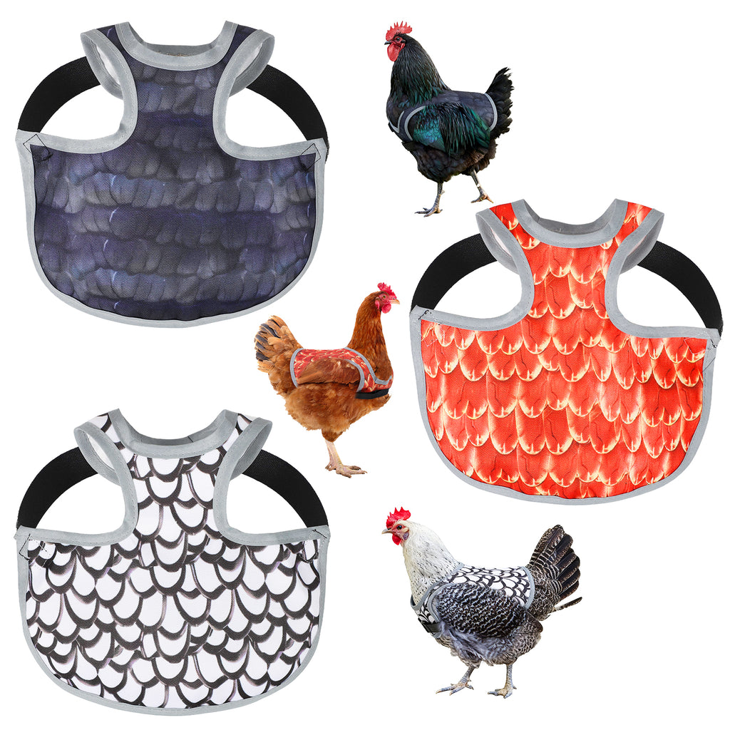 Waterproof Oxford Chicken Saddle Aprons 3 Colors Set, Adjustable Hen Wing Protector Jacket, Reusable Poultry Back Guard to Avoid Feather Damage, for Backyard Chicken Coop Hens Roosters