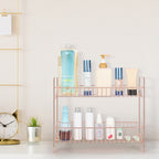 2-Tier Rose Gold Countertop Spice Rack Organizer - Elegant Metal Kitchen Storage Shelf for Jars and Bottles
