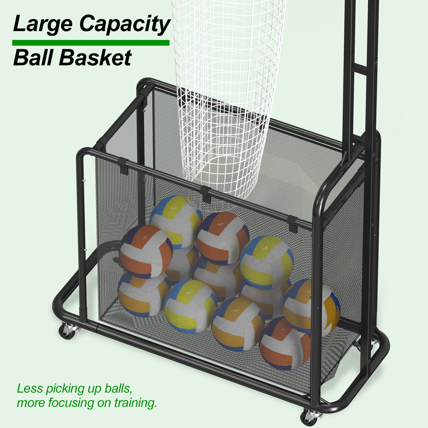 Volleyball Setter Training Net with Wheels, Adjustable Angle & Height Practice Equipment