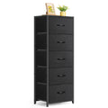 5-drawer bedroom storage cabinet with high fabric storage drawers, a tower-style storage rack with wooden top, suitable for wardrobes, living rooms, corridors, entrances, metal frame, black