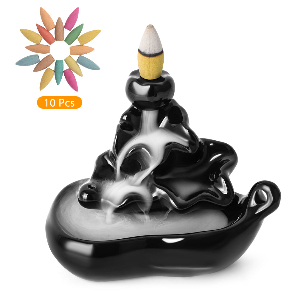 1 Pc Backflow Incense Burner With 10 Incense Cones, Heat-resistant & Easy To Clean, Suitable For Bedrooms, Living Rooms, Yoga Studios, Meditation, Black Home Decor, Tabletop Decorative Aromatherapy, Gift