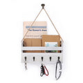 Sisal Rope Letter Slot Shelf Gray Off White, Wall Mounted Key Organizer with 5 Key Hooks, Mail Organizer for Foyers, Storage Rooms, Hallways