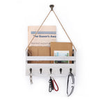 Sisal Rope Letter Slot Shelf Gray Off White, Wall Mounted Key Organizer with 5 Key Hooks, Mail Organizer for Foyers, Storage Rooms, Hallways