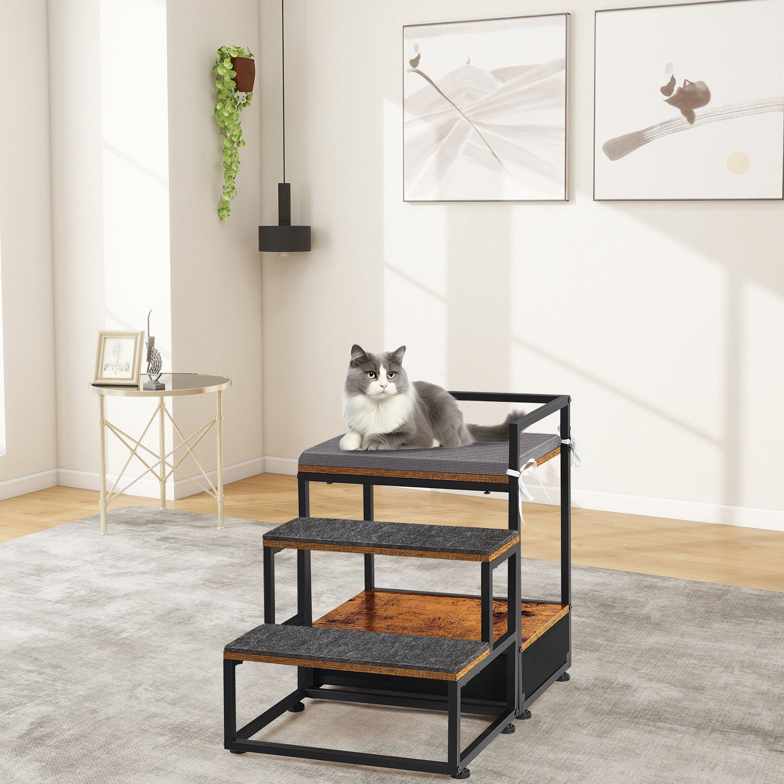 3-Step Elevated Pet Bed with Stairs and Large Storage Drawer