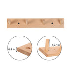 Rustic Solid Beech Wood Peg Coat Hooks 2 Pack, Wall Mount 4-Peg Hanging Rack with Adhesive Glue & Hardware Screws, Minimalist Farmhouse Wall Hanger for Coats, Backpacks, Umbrellas, Towels, Entryway Decor