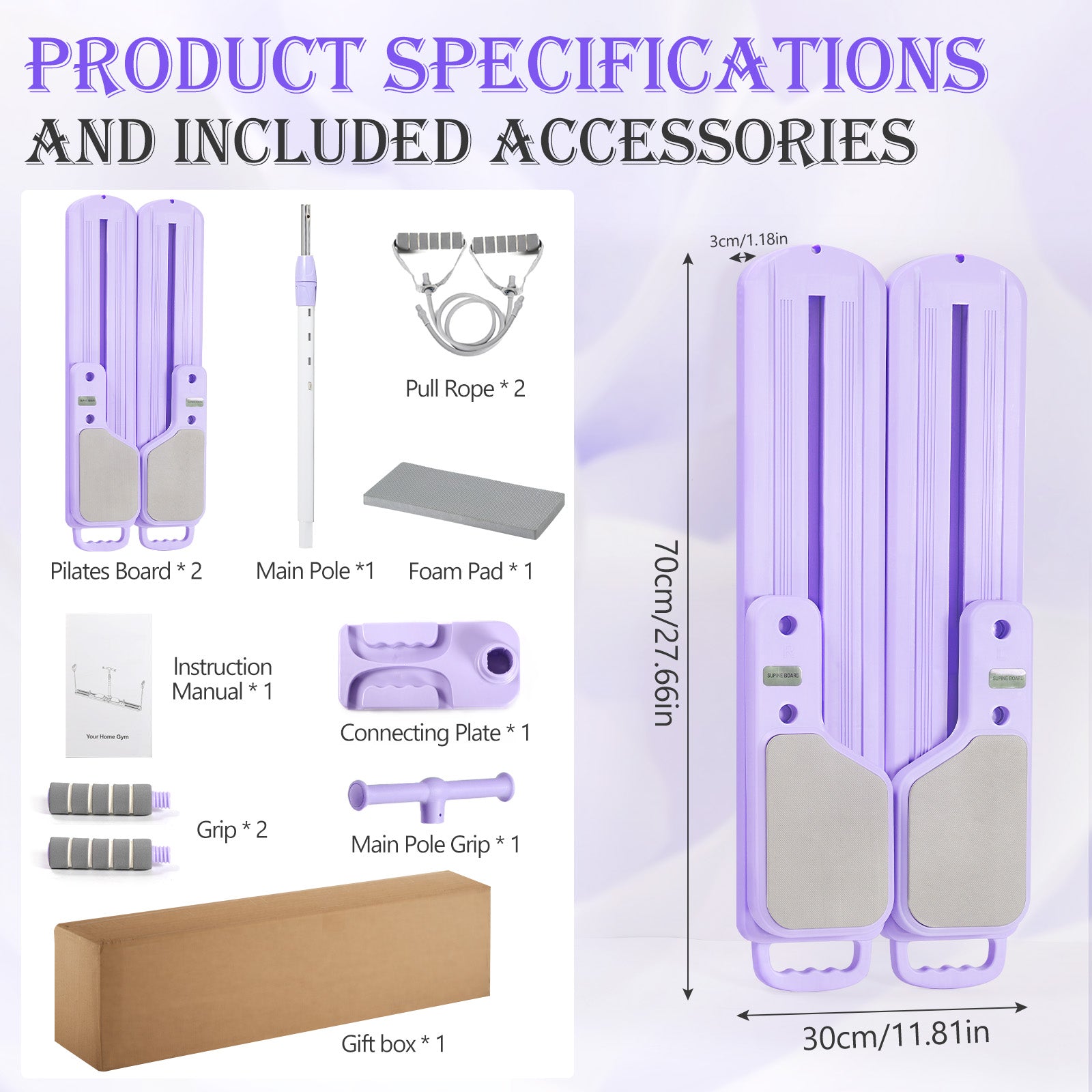 Multi-Functional Pilates Board, Adjustable Split Exercise Machine with Handlebar, Resistance Bands, Non-Slip Fitness Equipment for Legs, Pelvic Floor & Full Body Workout, Purple