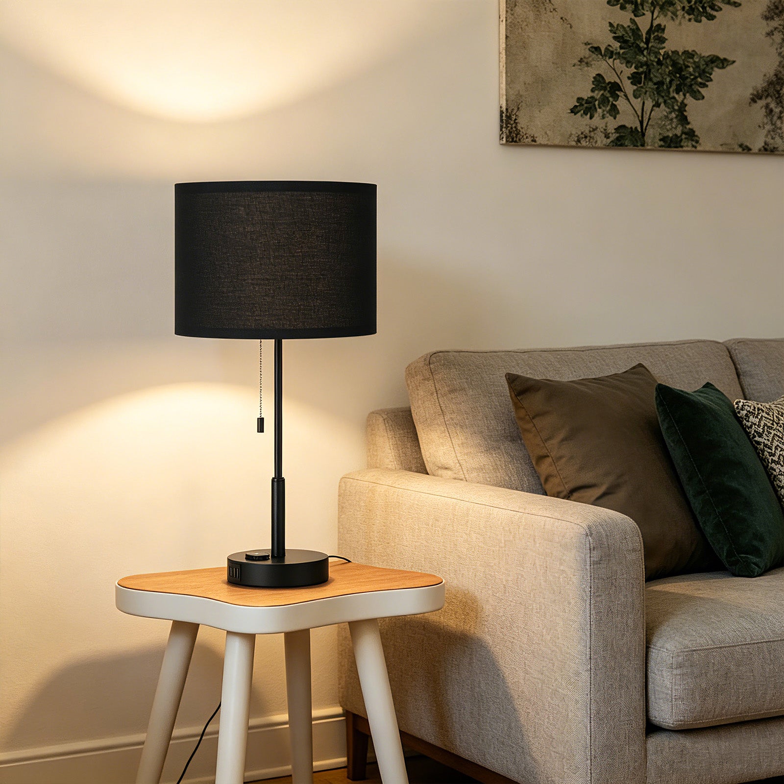 Set of 2 Contemporary Black Nightstand Lamps with Dual USB Ports for Bedroom and Living Room Use