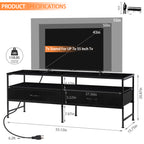 TV Cabinet. Suitable for TVs Up To 55 in. Entertainment Center, Industrial Media TV Cabinet Table. with Open Storage Shelves for Living Room, Bedroom TV Stand, Black