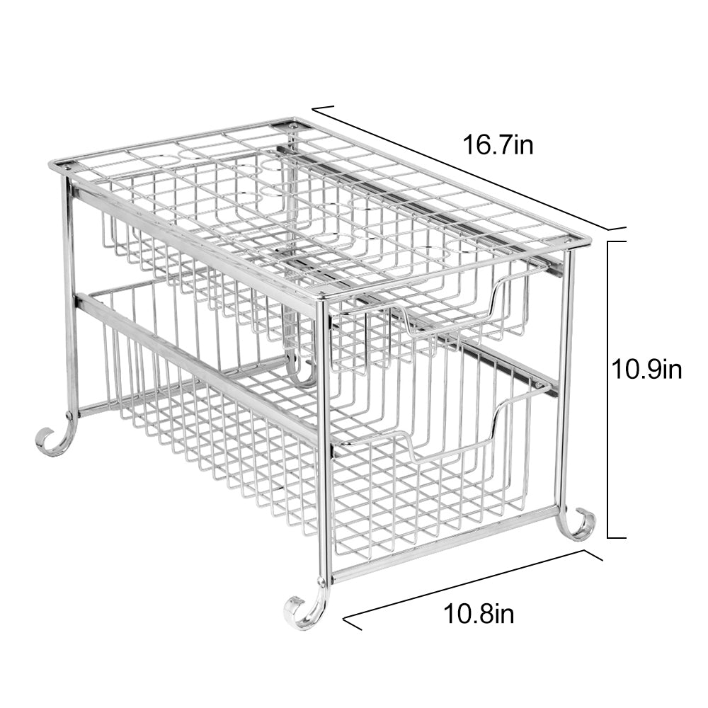 2-Tier Pull-Out Under Sink Organizer, Chrome-Plated Sliding Cabinet Storage Basket for Kitchen & Bathroom