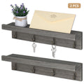 Set of 2 Wall-Mounted Entryway Organizers with 8 Hanging Hooks and Wooden Storage Ledge for Accessories, Dark Gray
