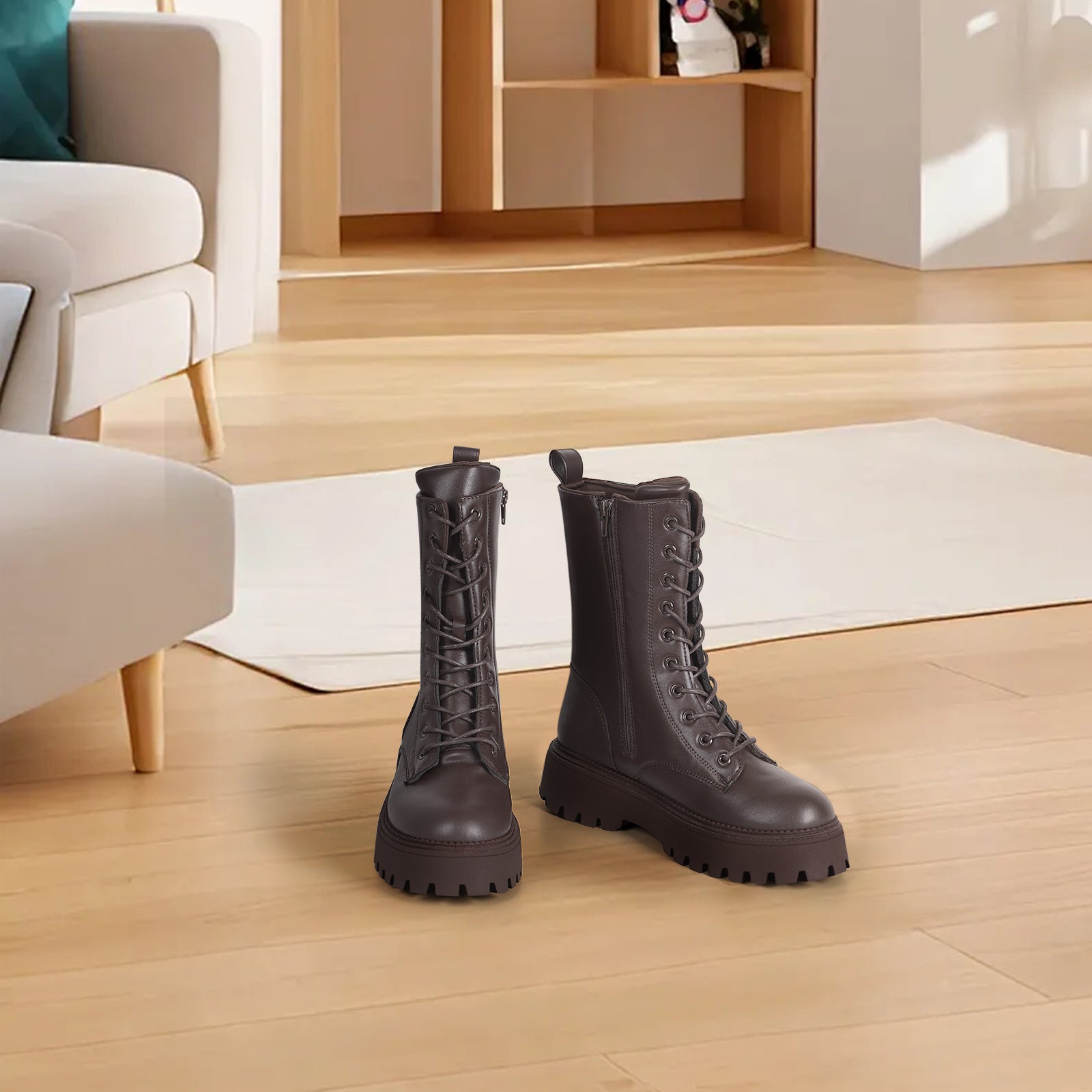 Women's Fashion Boots Ankle Boots, Lace Up Boots with Inside Zipper, Heel Height 2.04 inches. Casual fashion fall and winter boots shoes