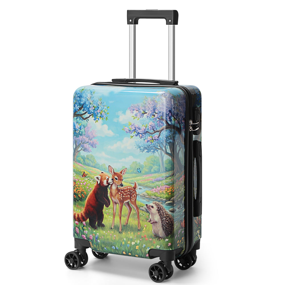 20 Inch Kids Carry On Luggage, Cute Bear Forest Print Hardside Suitcase with Spinner Wheels, Lightweight ABS Travel Suitcase for Boys Girls