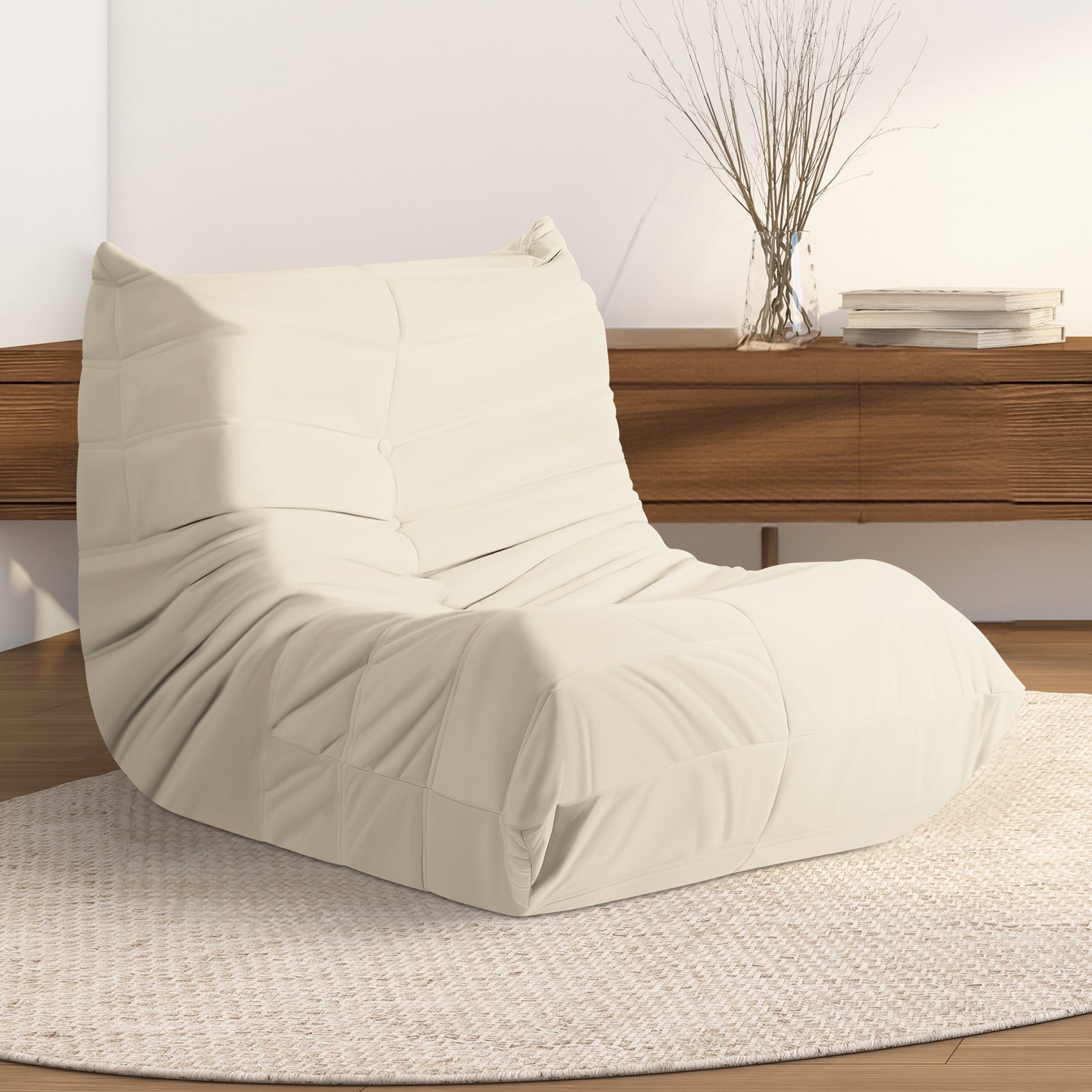 Oversized Bean Bag Chair for Adults, Memory Foam Fireside Chair and Comfy Lazy Floor Sofa for Living Room and Office, Beige,