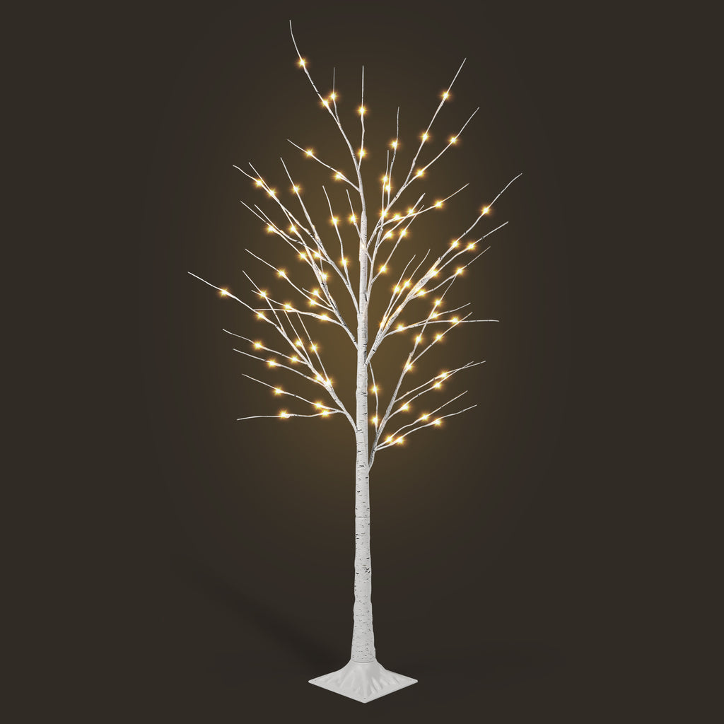 6/4FT Lighted White Birch Tree with Warm LED Fairy Lights, Pre Lit Birch Tree Indoor Outdoor Holiday Decor for Christmas Wedding Party
