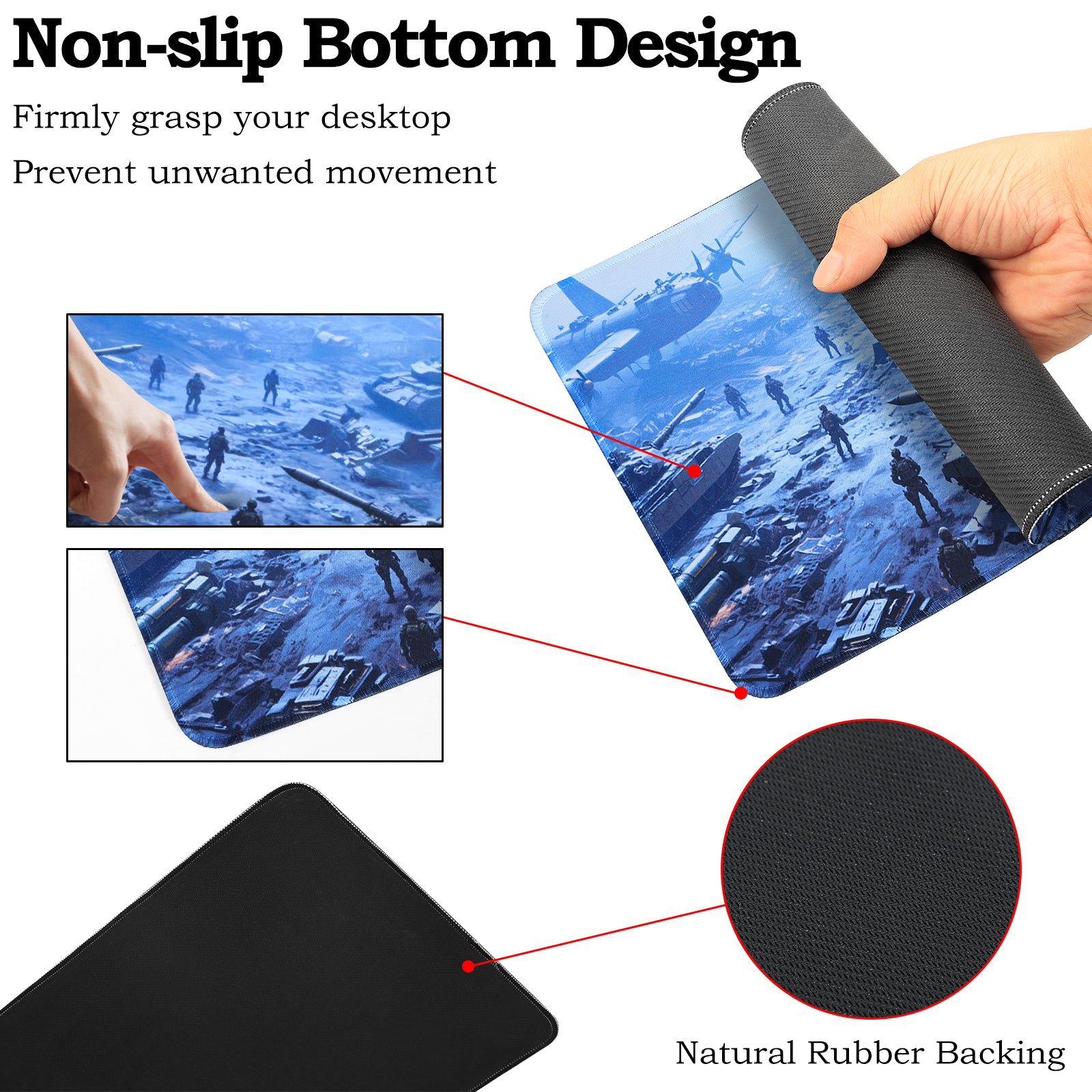 3-Piece Military Combat Desk Mat Set, Tank & Battlefield Extended Gaming Mouse Pad with Coaster