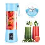 Portable Juicer, Small Juicer Charged Via USB, Blue Juicer, Used for Making Smoothies and Shakes, Juice Capacity 380 Milliliters, Six Blades, Electric USB Juicing Mixer
