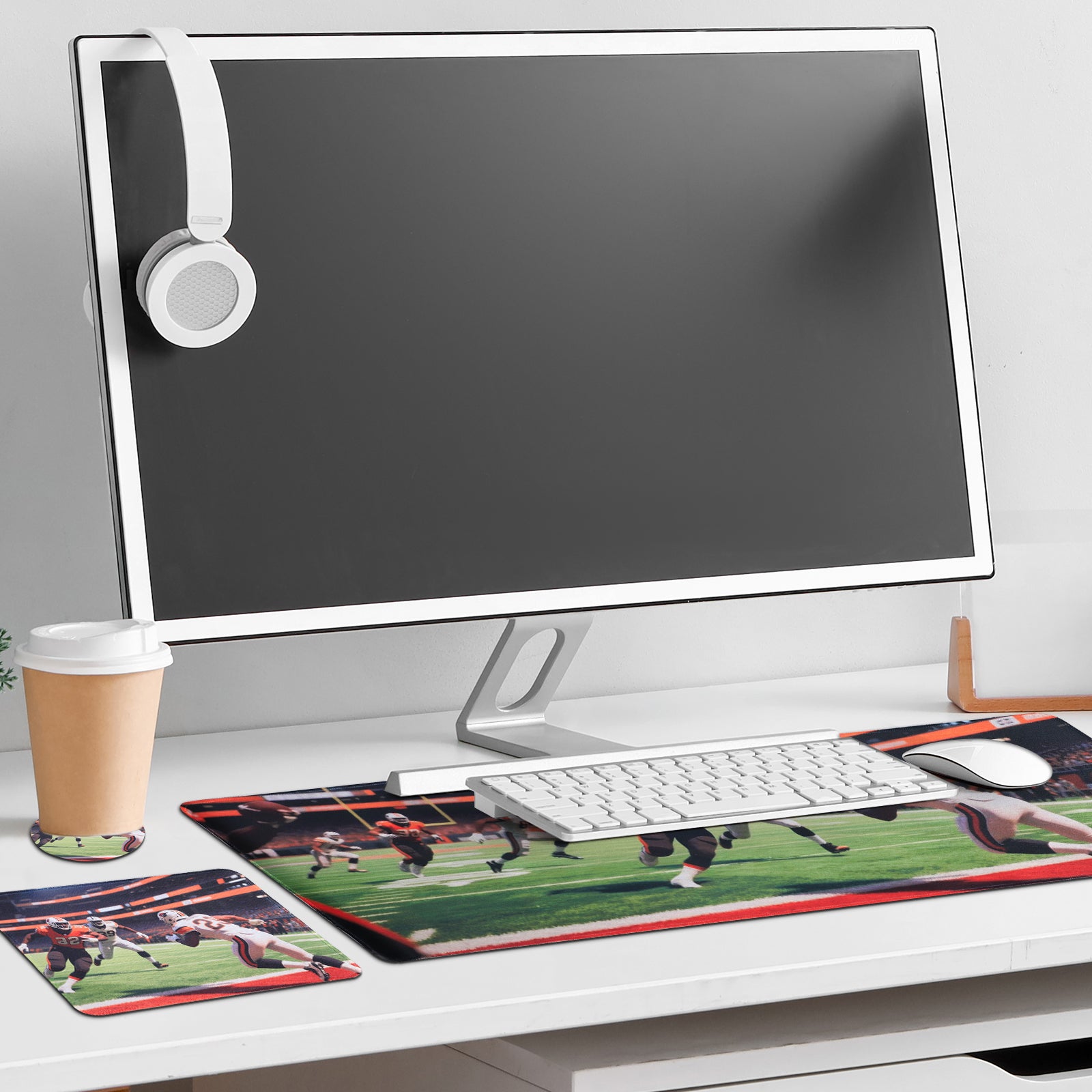 3-Piece Football Field Mouse Pad Set, American Football Action Extended Desk Mat & Accessories