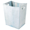 Rustic Blue and White Wood Wastebasket - Farmhouse Style Torched Timber Garbage Bin for Home and Office