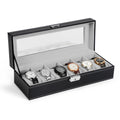 6-Slot Watch Box | Vegan Leather Display Case with Glass Viewing Top