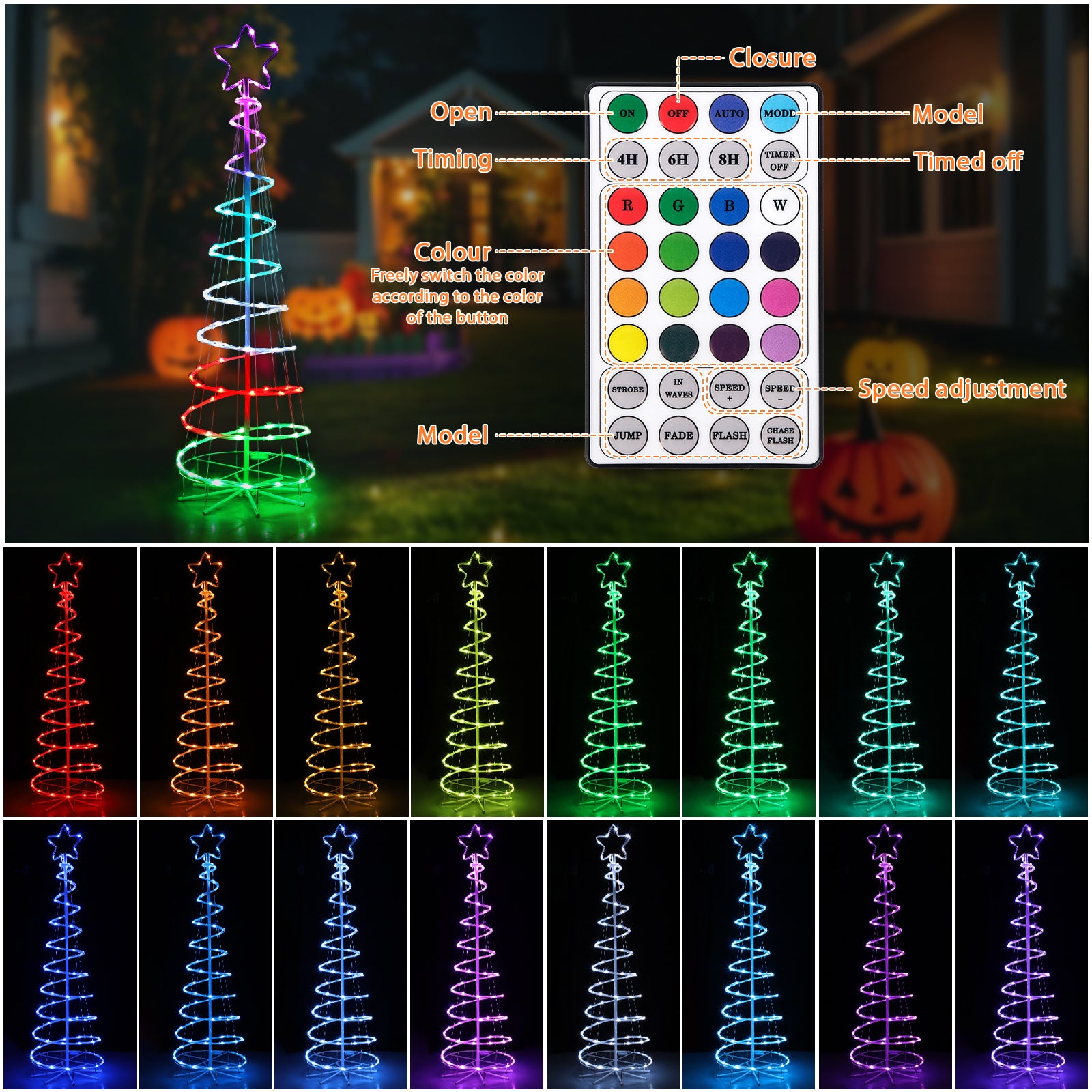 5ft 16-Color Spiral LED Christmas Tree - Outdoor Decoration w/ Remote, Timer, 8 Modes, Plug-In