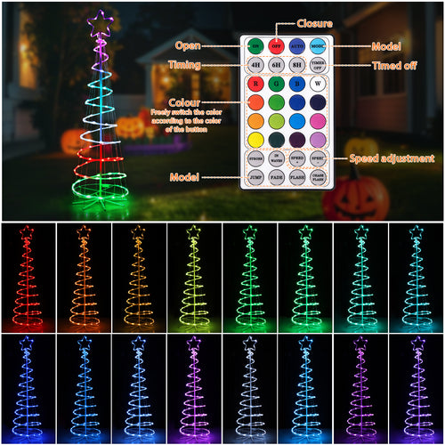 16-Color Spiral LED Christmas Tree - Outdoor Decoration w/ Remote, Timer, 8 Modes, Plug-In