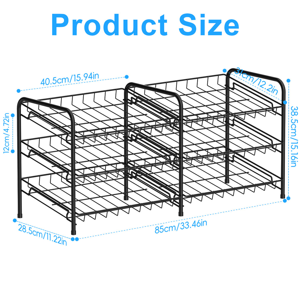 Stackable Can Rack Organizer - Holds Up to 72 Cans - 2-in-1 Gravity-Fed Can Storage for Kitchen Pantry & Cabinet, Black