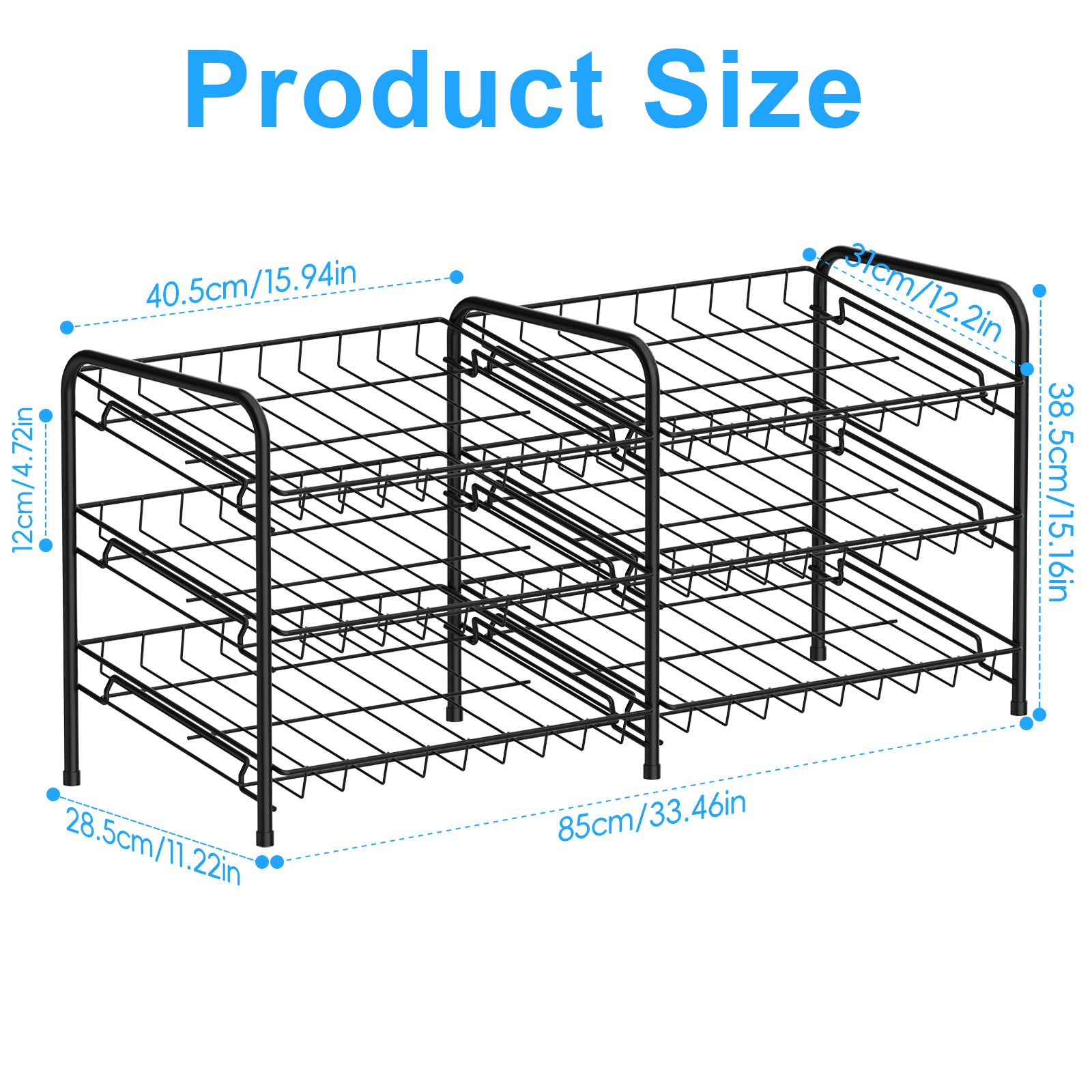 Stackable Can Rack Organizer - Holds Up to 72 Cans - 2-in-1 Gravity-Fed Can Storage for Kitchen Pantry & Cabinet, Black