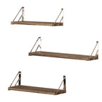 3-Piece Floating Wood Wall Shelves with Industrial Metal Supports, Versatile Brown Hanging Storage Racks for Bed, Bath, and Kitchen Organization
