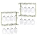 Wine Glass Rack Wall Mounted with Wood 2-Tier Champagne Holder Wall Stemware Storage Rack Set of 2 Hanging Goblet Holder Shelf for Bar, Kitchen, 16 Wine Glass Organizer, Olive Green