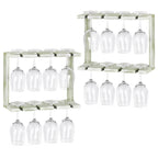 Wine Glass Rack Wall Mounted with Wood 2-Tier Champagne Holder Wall Stemware Storage Rack Set of 2 Hanging Goblet Holder Shelf for Bar, Kitchen, 16 Wine Glass Organizer, Olive Green